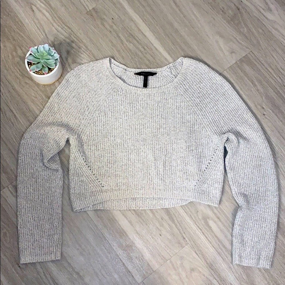BCBG Gray Cropped Knit Sweater - Medium
